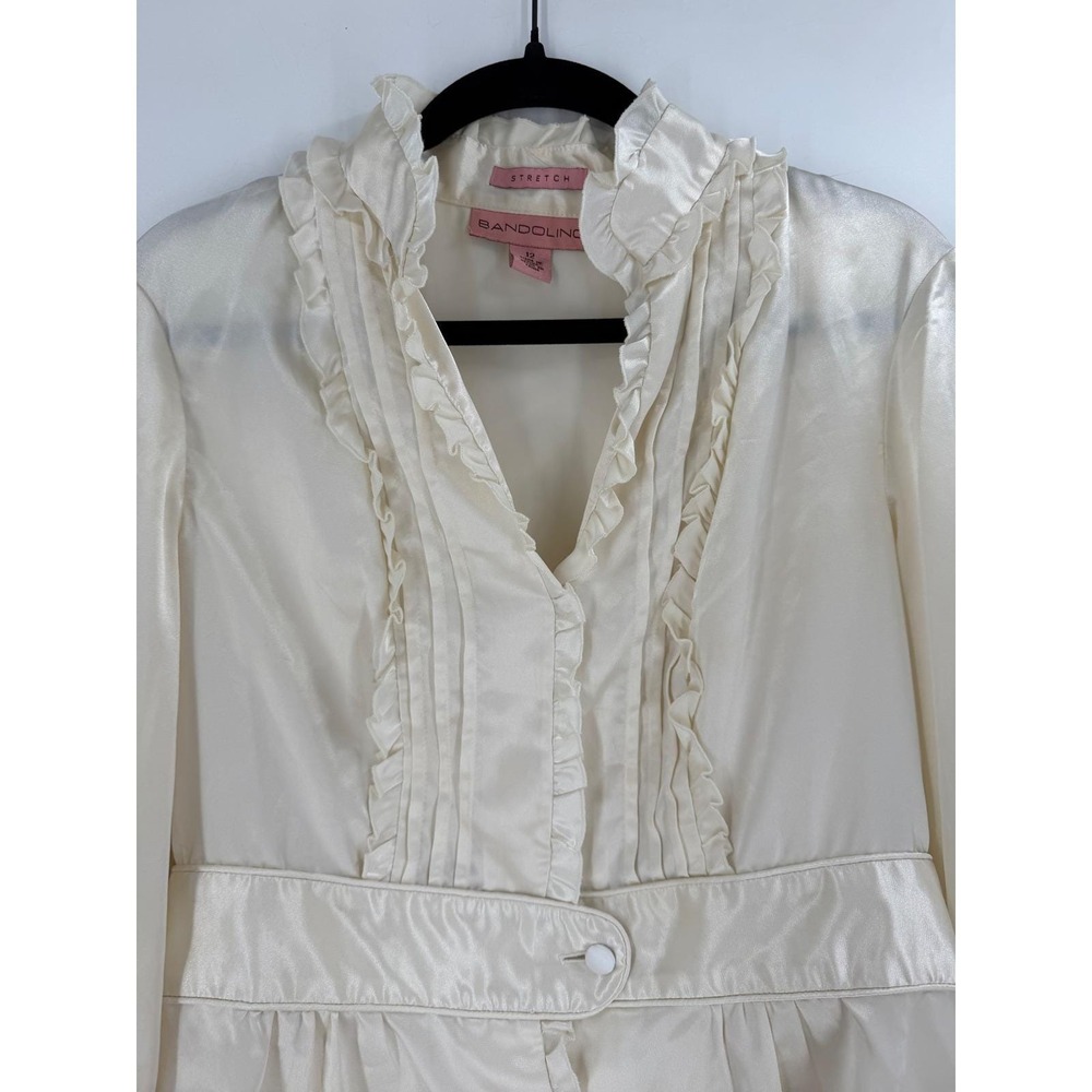 Vintage Y2K Edwardian Inspired Satin Ruffle Blouse Ivory Romantic Coquette - Picture 6 of 9